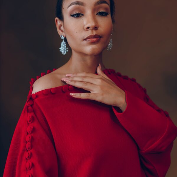 Red One Shoulder Button Detail Top
