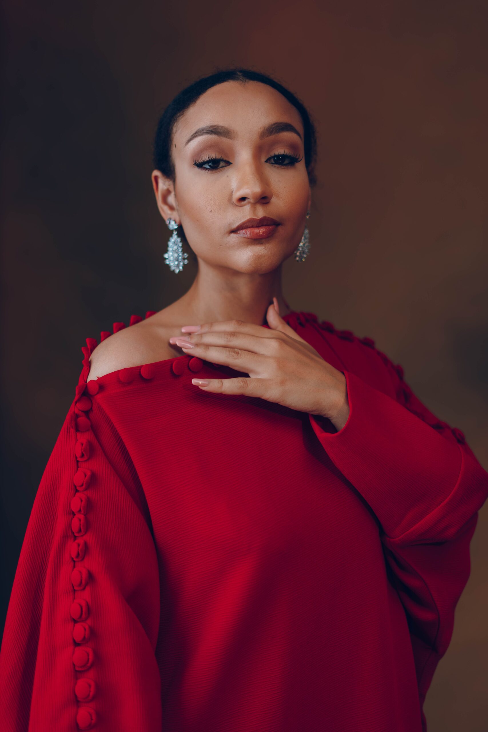Red One Shoulder Button Detail Top