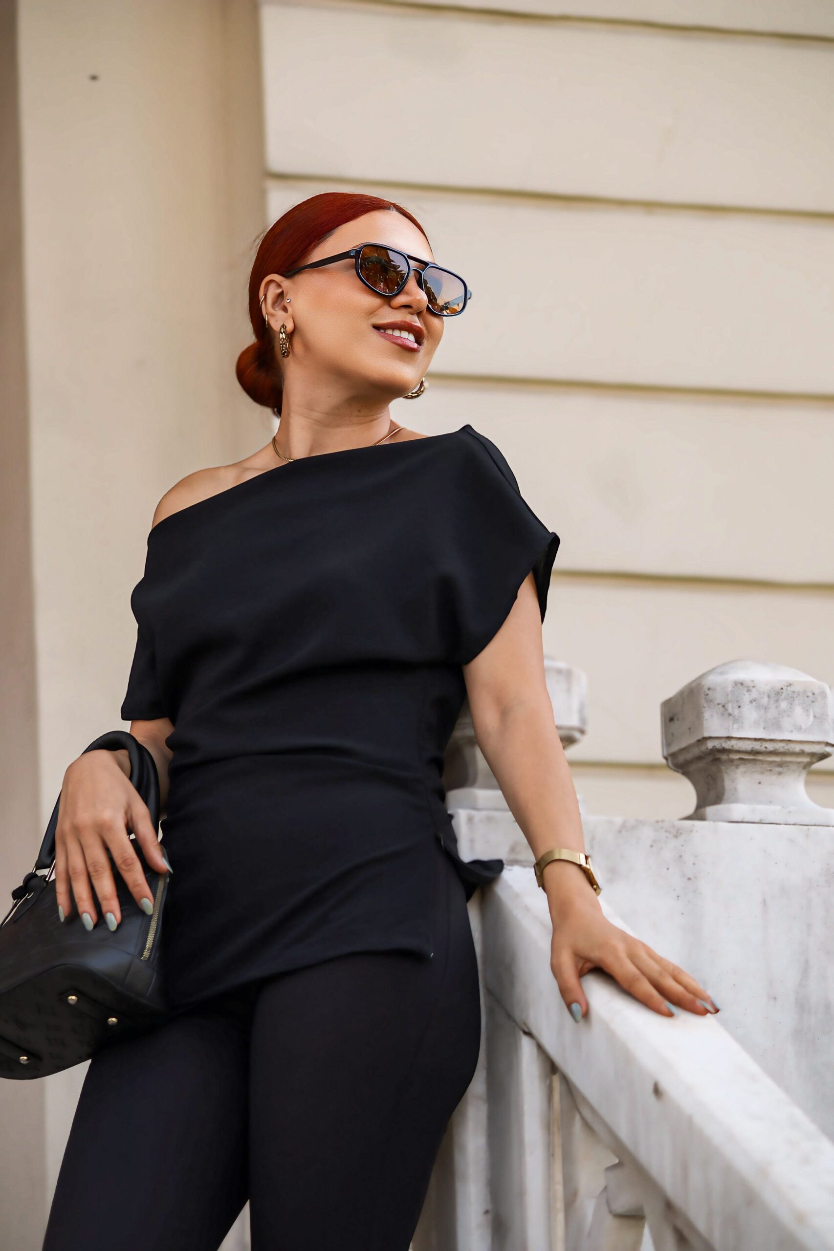 Black One Shoulder Draped Top