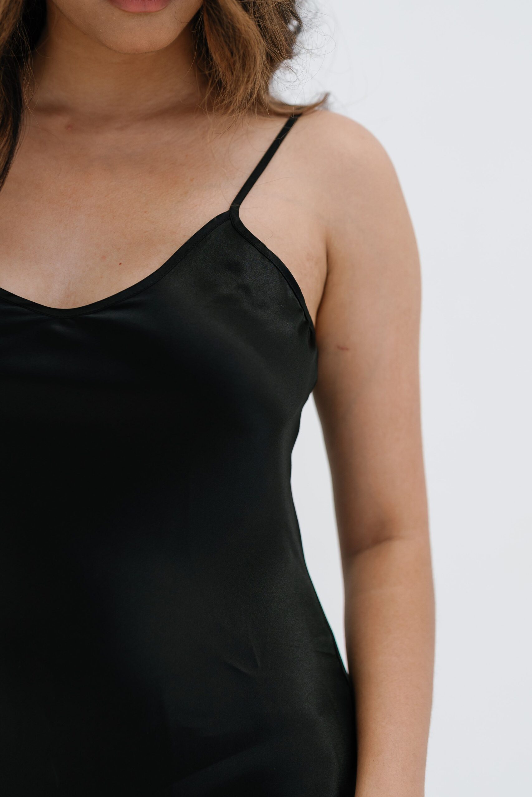 Black Satin Spaghetti Strap Slip Cami Top