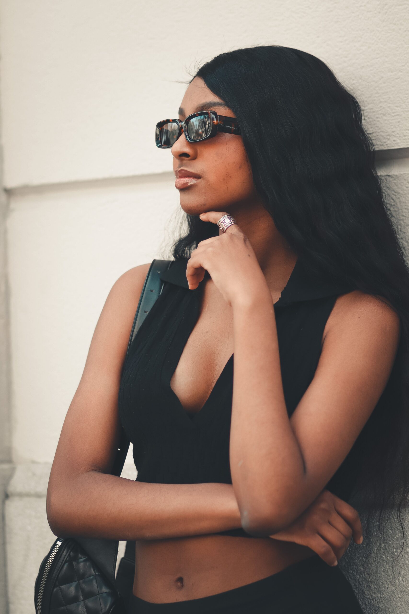 Black Sleeveless Deep V Crop Top